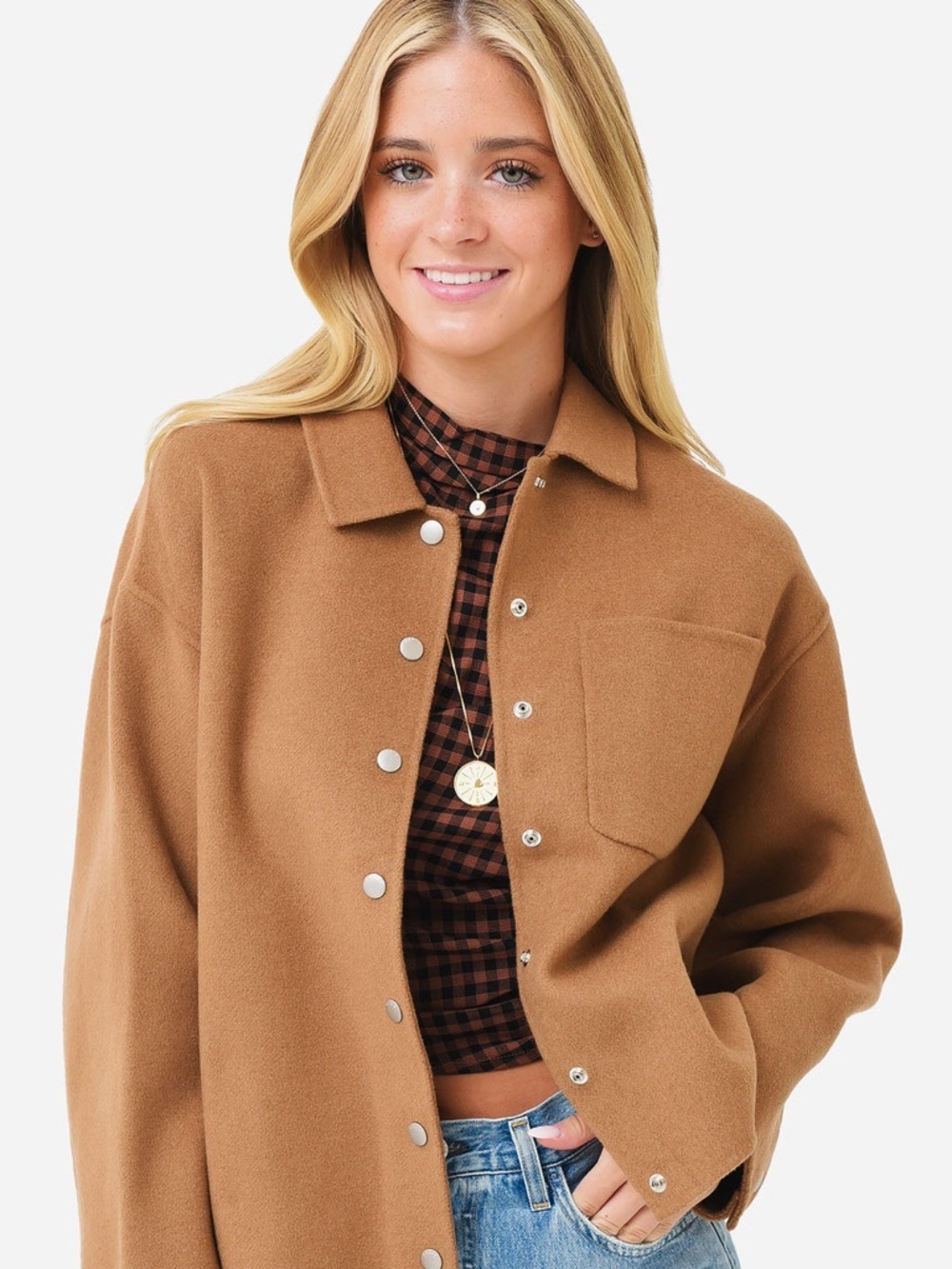 FRAME Wool Blend Overshirt Jacket Light Camel Snap Button Boxy XS